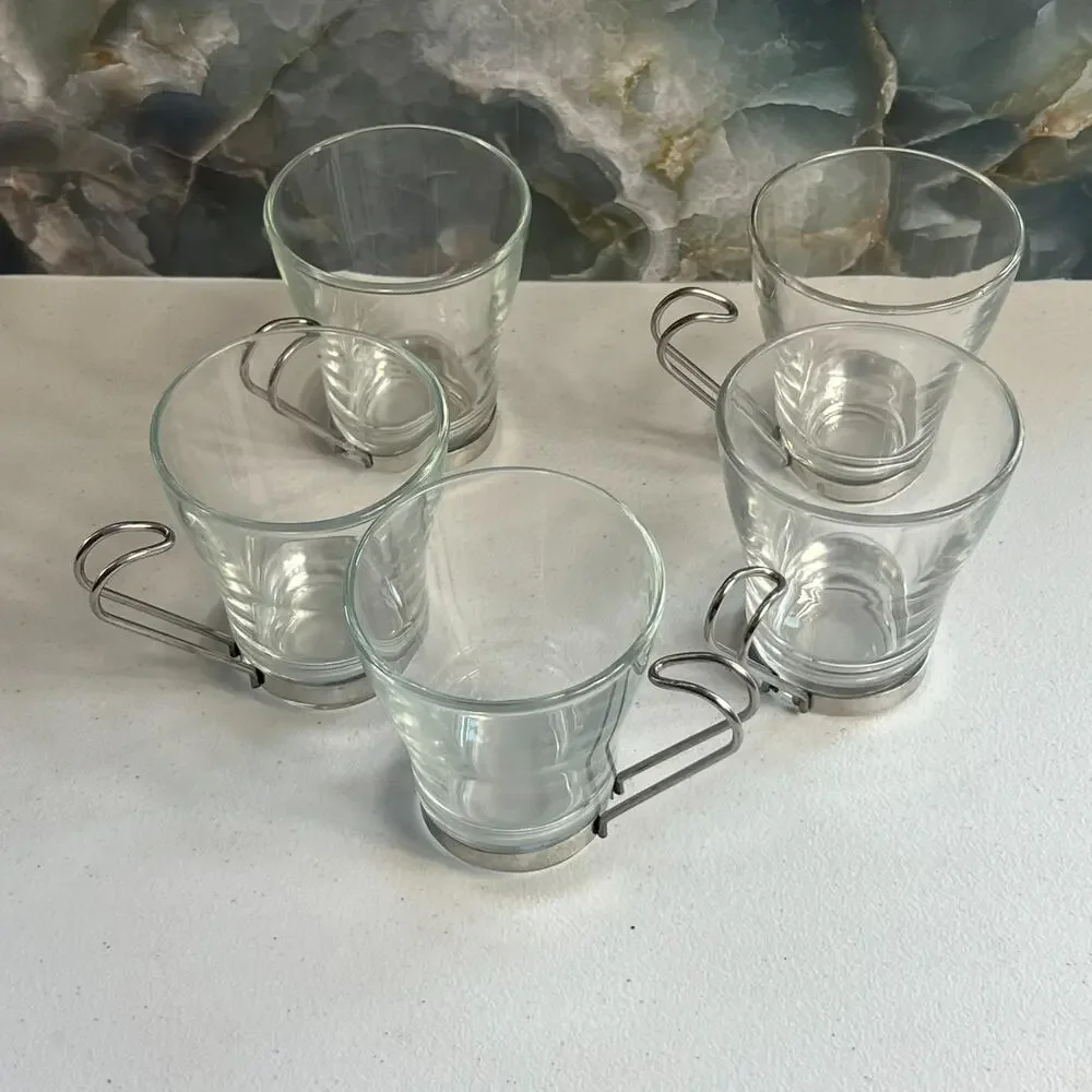 Bormioli Rocco Cappuccino Glass Mug With Stainless Steel Handle Set of 5